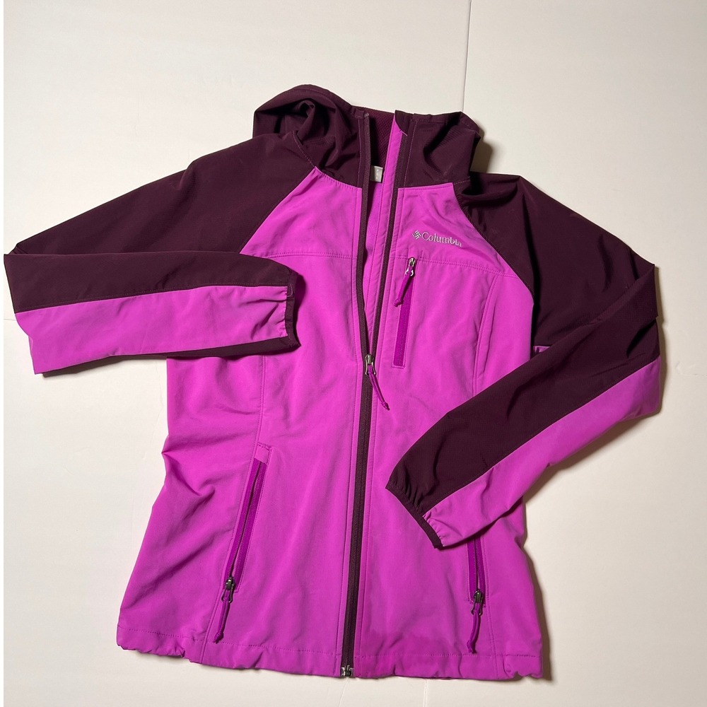 Columbia Softshell Jacket Womens Small Purple Magenta Hooded Full Zip XK1445